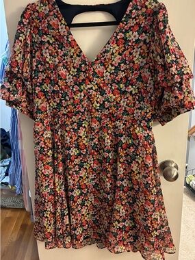 MSK Floral V-Neck Mini Dress with Multi-Colored Blooms - large